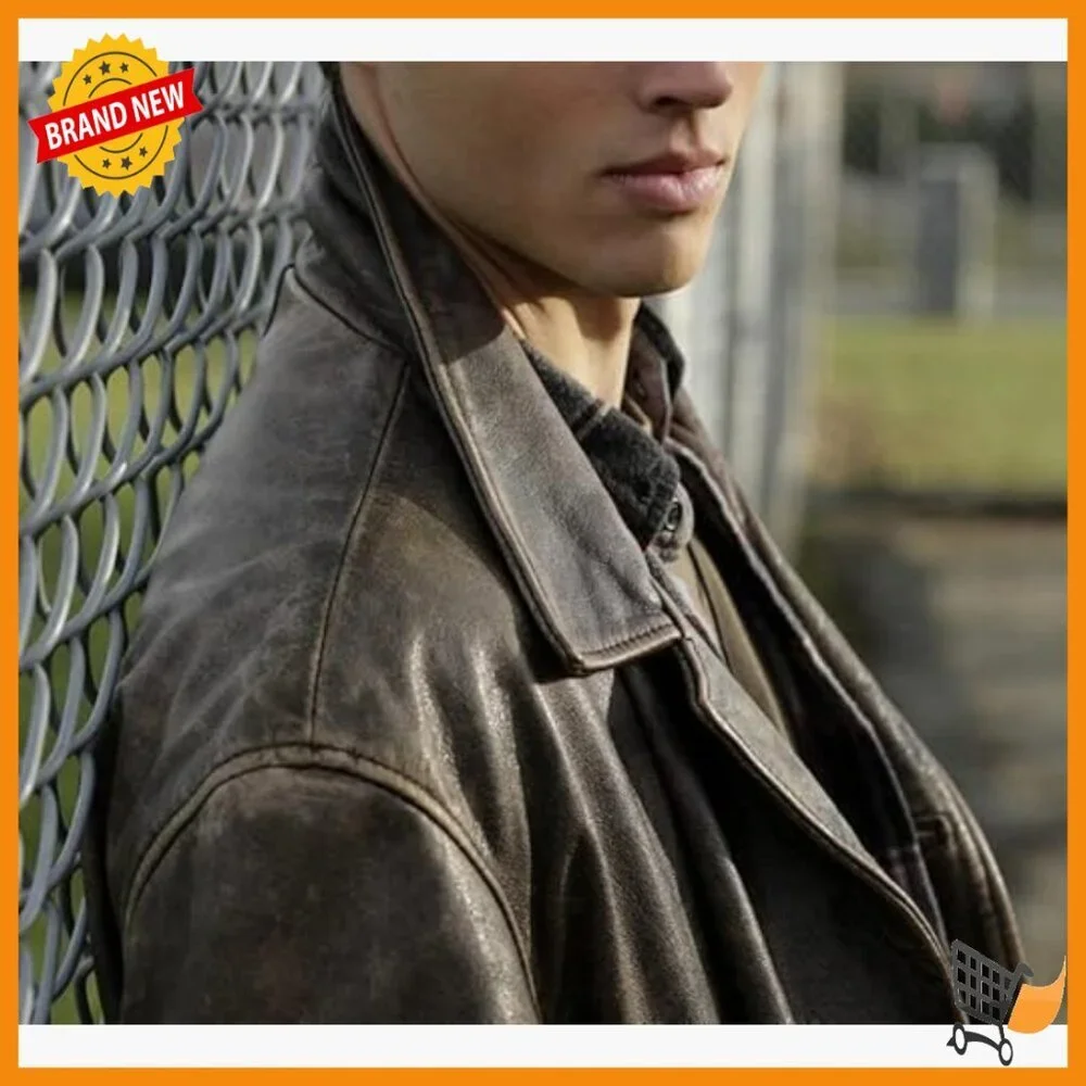 Men's Genuine Leather Trench Coat 3/4 Length Distressed Vintage Style